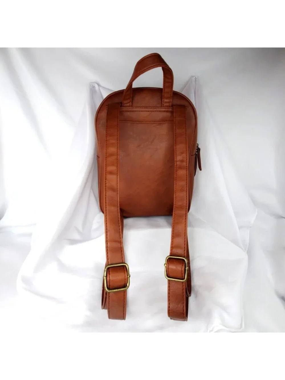 White Mountain Womens Tan Brown Faux Leather Backpack With Floral Embroidery NWT